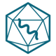 graphic icon in teal depicting a hexagon with lines connecting between the points and a DNA strand in the middle of it