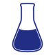 dark blue graphic icon of an erlenmeyer flask with liquid in it