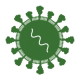 graphic icon in green of a SARS virus cell